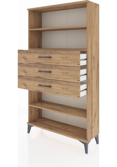 Arges Dolap 3 Raflı 3 Çekmeceli 88x30x163 Çam-çam Atlas Çam