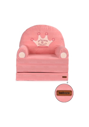 Portatif Katlanabilir Sevimli Çocuk Koltuğu - 3 Katlı Çocuk Yatak Koltuk - Taşınabilir Bebek Koltuğu Pembe Beyaz