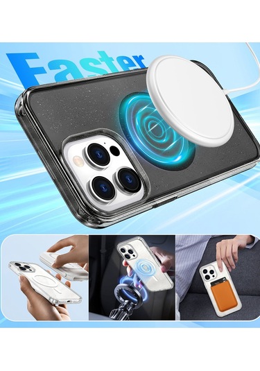 İphone 14 Uyumlu Renkli Magneticsafe Parlayan Simli A+ Kalite Silikon Kapak - Turuncu