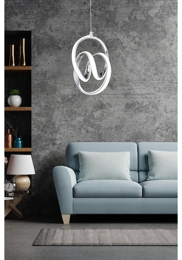 Modern Tekli Sarkıt Power Led Avize Krom Beyaz Işık Ledli Avize Krom