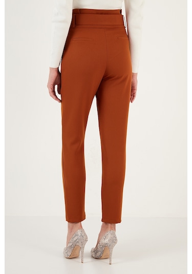 Lela Yüksek Bel Cepli Kemerli Regular Fit Kumaş Bayan Pantolon 611Pl04 Kiremit