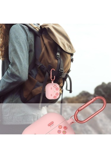 Samsung Galaxy Buds 3 / Galaxy Buds 3 Pro Uyumlu Silikon Kılıf Anahtarlıklı Kılıf Pembe