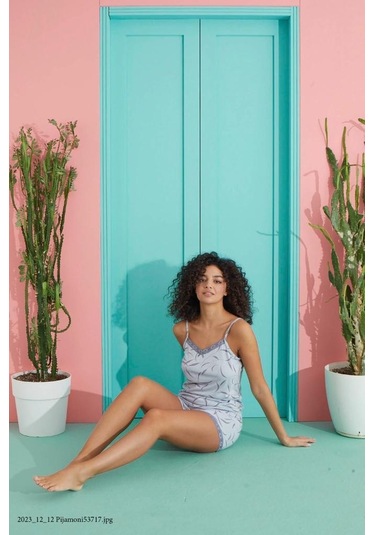 Pemilo 2780-30 37608 - 1 İp Askılı Şortlu Kadın Pijama Takımı Gri