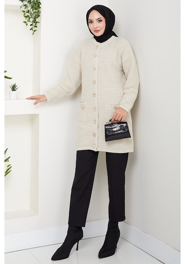Lezgi Düğmeli Triko Hırka 1599 - Bej Bej