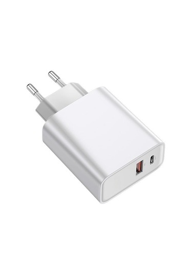 Hombey Baseus Hızlı Şarj Cihazı, Type-c + Usb, 30w Pps, Çoklu Hızlı Şarj Desteği, Evrensel Voltaj 100-240v , Beyaz, Avrupa Standartı