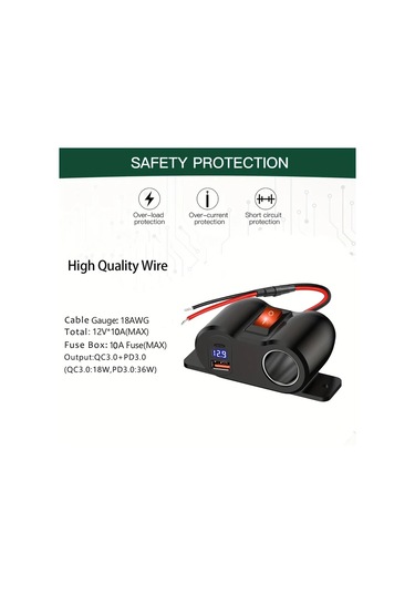 Bluray Usb Tip A - 4.2a 12v Çift Usb Çıkışlı Sigara Çakmak Soketi Güç Anahtarlığı İle, Pd3.0 Usb C Ve Qc3.0 Usb Portlu Araba Şarjı Voltmetreli, Tekne Deniz Kamyonu Utv Rv Araba Golf İçin 12 Volt Güç Adapteri