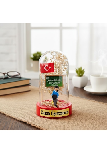 Türk Bayraklı Ters Fanus - Öğretmenler Günü Hediyesi