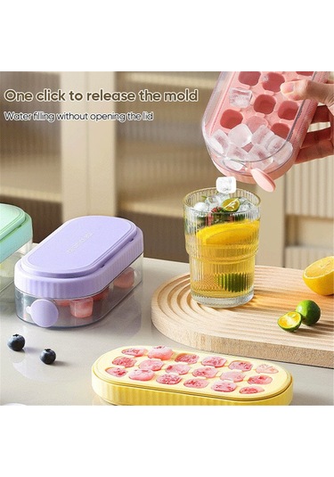 Dianziye 18 Hücreli Basma Silikon Buzluk Kalıbı - Kapaklı Hijyenik Tasarım, Kolay Buz Dağıtımı, Mutfak Gereci Pembe Çok Renkli