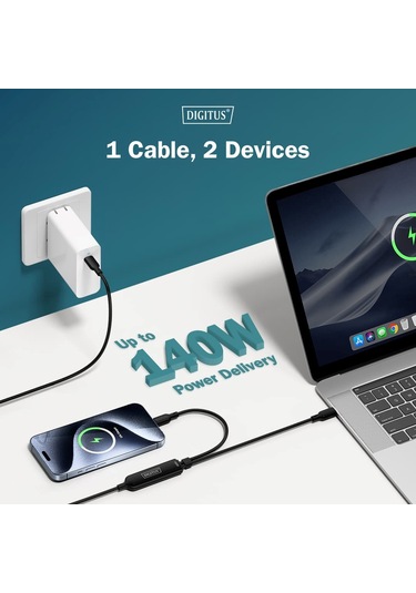 Dıgıtus Usb-c 2in1 Şarj Kablosu, 140w, 1,8 M