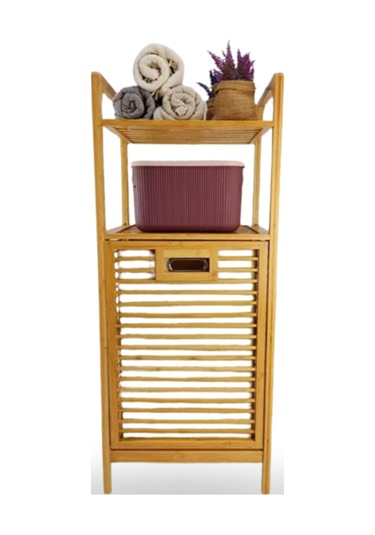 Büro Ev Ofis Dekoru İçin 40x35x95cm 2 Raflı Kumaş Hazneli Ahşap Kirli Çamaşır Sepeti Diğer