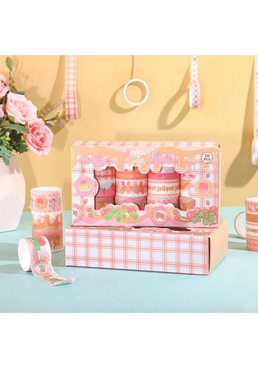 Dikdörtgen Vintage Washi Tape Bant Yapışkanlı Maskeleme Kağıdı Desenli Bant 20'li - Sweet Jelly 1