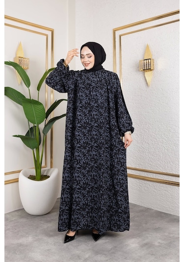 Nevayla Moda Robalı Desenli Viskon Elbise - Gri / E0126 Gri