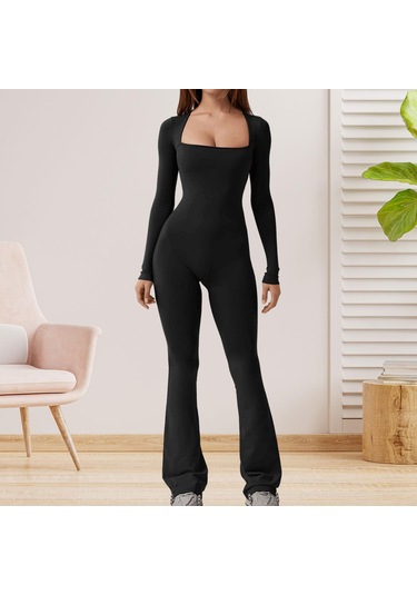 Dolıty Moda Tulumlar, Geniş Bacak Uzun Pantolon, Romper Modası Siyah S Siyah