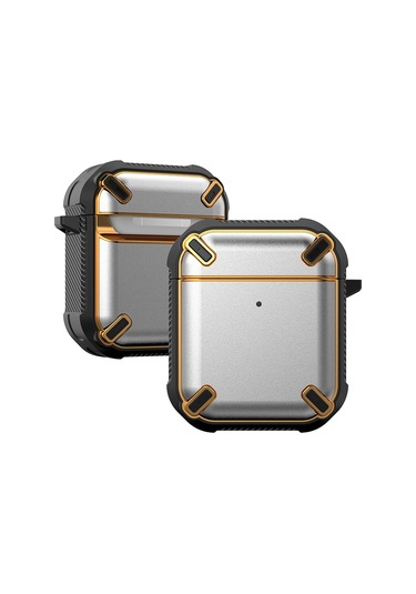 Kablosuz Kulaklık Darbeye Dayanıklı King Kong Ares Tpu Airpods Uyumlu 1/2 Gümüş İçin Koruyucu Kılıf Gümüş