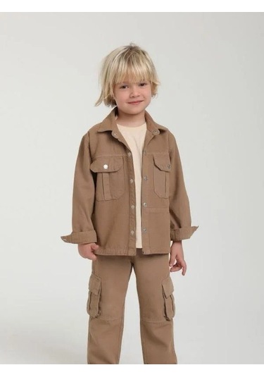 Erkek Çocuk Cepli Gömlek Ceket-15629 Camel