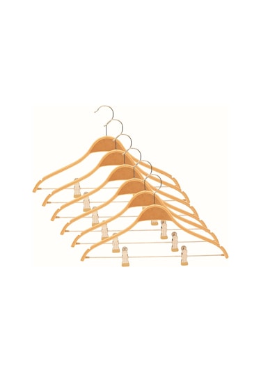 Nyn Ahşap Askı Mandallı Pantolon Etek Askısı Naturel  6 Adet Kahverengi