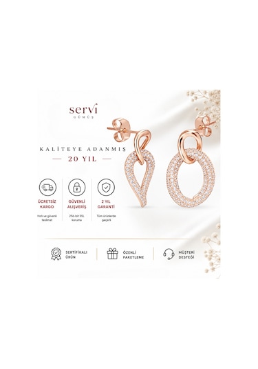 Servi 925 Ayar Gümüş Pavé Damla Küpe -23 Gümüş - Pembe