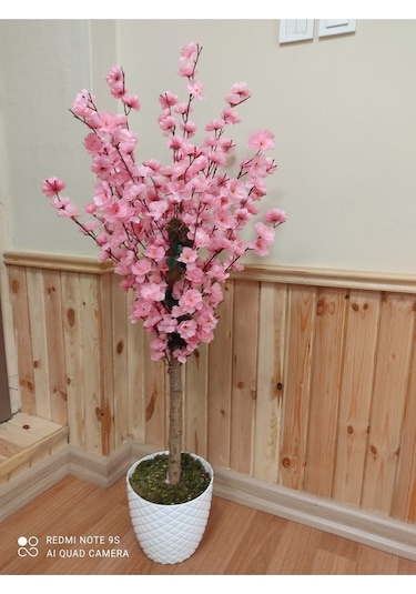 Bahardalı Ağacı Pembe 120 Cm Porselen Görünümlü Beyaz Lüks Saksıda