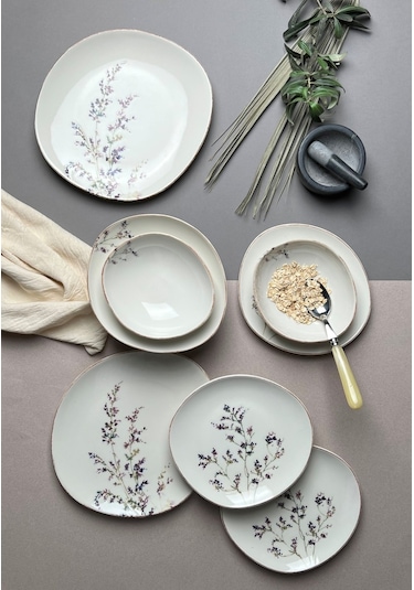 Tabak Evi Porselen Pebble Yemek Takımı Lila 4 Kişilik 12 Parça