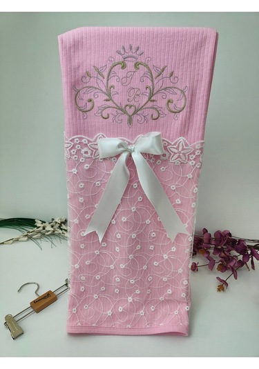 Pembe Kız Bebek Battaniyesi %100 Pamuklu Şık Dantelli Nakışlı Doğal Organik Uyku Örtüsü Yenidoğan Pembe