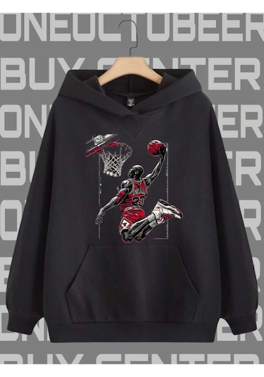 Buy Center Basketbol Baskılı Oversize Sweatshirt Hoodie Basketçi Siyah3