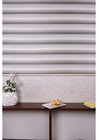 Gri Düz-pliseli Etek Dilimsiz 10790-v11 Zebra Stor Güneşlik Perde