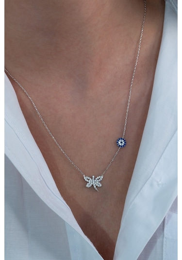 Gümüş Yusufçuk Kolye Nazar Boncuklu Bgk75