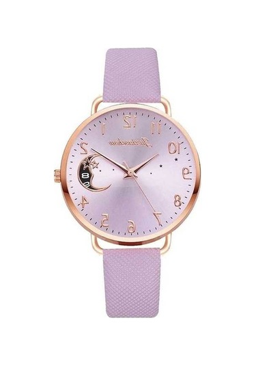 Bosphorusboutique02 Bayanlar Mor Çok Renkli Ay Desenli Kuvars Saat Pu Kayış,简洁时尚 Çok Renkli