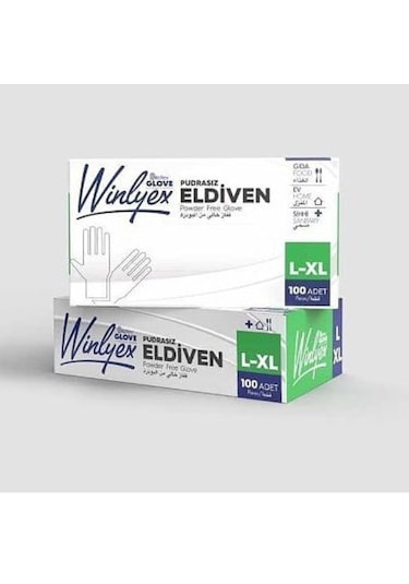 Winlyex Pudrasız Vinil Eldiven Beyaz L-XL 100'lü
