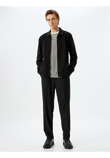 Koton Viskon Karışımlı Düğmeli Kumaş Pantolon Siyah 5wpm40001hw Siyah