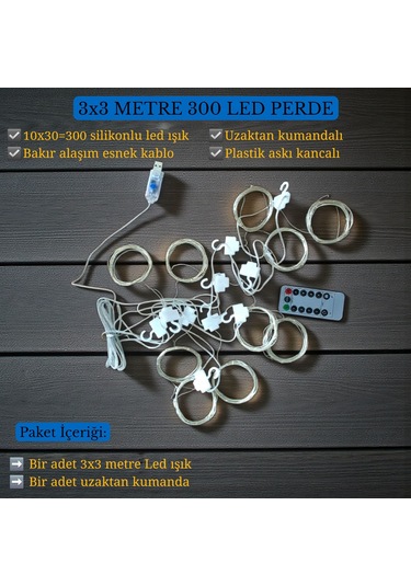 Upway 3x3 Metre Kumandalı 8 Modlu Askılı Usb 300 Led Işıklı Perde Gün Işığı Sarı