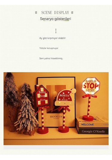 Hyt Noel Sokak Tabelası Stop Dekoratif Işık Ahşap Noel Tatil Pencere Masaüstü Atmosfer Led Renkli Işıklar
