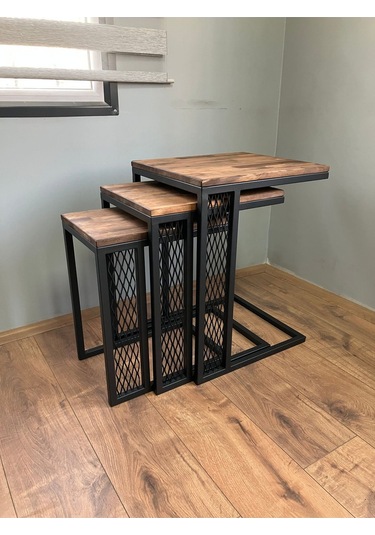 Valensiya Tekerli Doğal Ahşap Zigon Sehpa Siyah