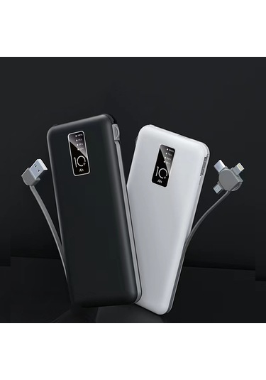 Beyaz Pw-05 Hızlı Led Göstergeli Micro Lightning Type-c Kablolu Taşınabilir Powerbank 10000mah Zore BEYAZ