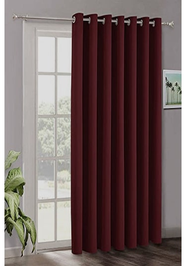 Bordo Koyu Kırmızı Renk Rustik Perde Kuşgözü Halkalı Boru Halka Dekoring Perde 100 X 260