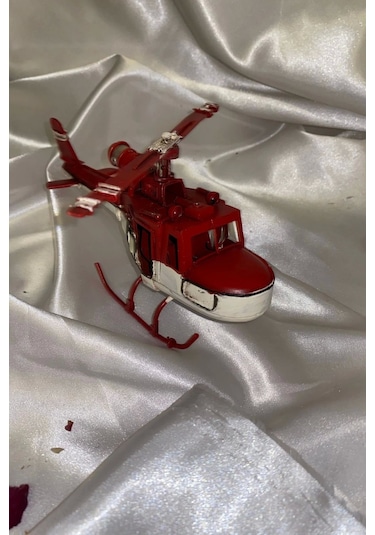 Metal Helikopter Dekoratif Maket El Yapımı Oyuncak Kırmızı Beyaz