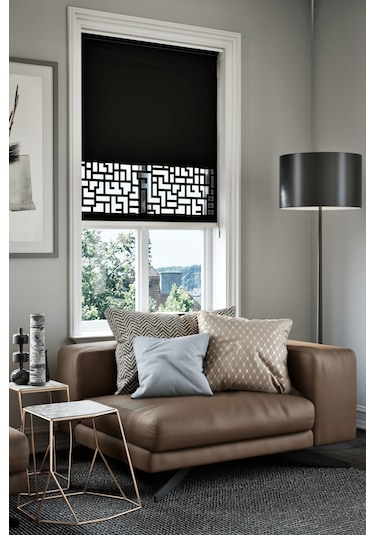 Lazer Kesim Mat Stor Perde, Lazer Kesimli Klasik Serisi, C-3008 Siyah Renk