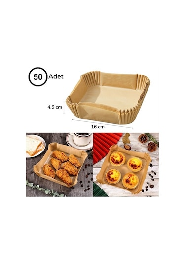 50 Adet Air Fryer Pişirme Kağıdı Tek Kullanımlık Hava Fritöz Yağ Geçirmez Yapışmaz Kare Tabak Model 5250
