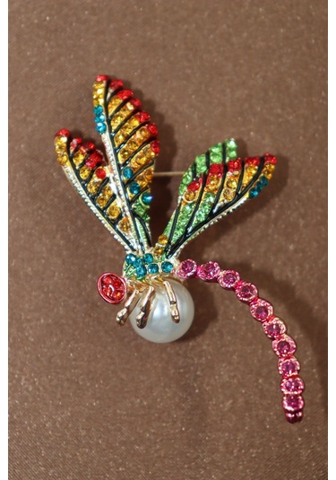 Yusufçuk Broş. Kristal Taşlı İncili Yusufçuk Yaka İğnesi Broş. Kadın Broş. Broş. Erkek Broş. Unisex. Çok Renkli