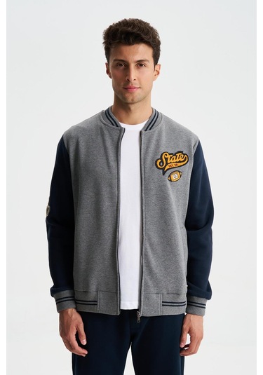 Arma Erkek Pamuklu Regular Fit Dik Yaka Baskılı Cepli Kolej Mont Sweatshirt 001