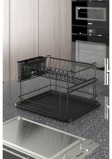 Teknotel İki Katlı Modüler Tabaklık Bulaşıklık Mat Siyah Kb010 Siyah