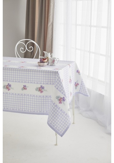 Ays Home Lila Çiçekli Pötikareli Yemek Masası Örtüsü