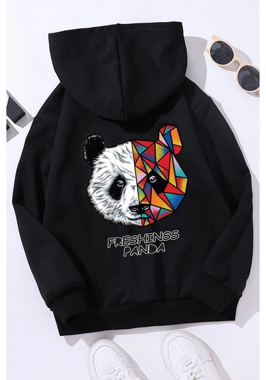 Çocuk Panda Sırt Baskılı Sweatshirt Siyah