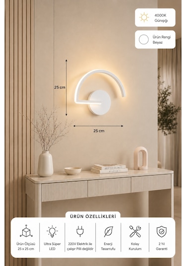 Mori Modern Led Duvar Apliği Günışığı Beyaz