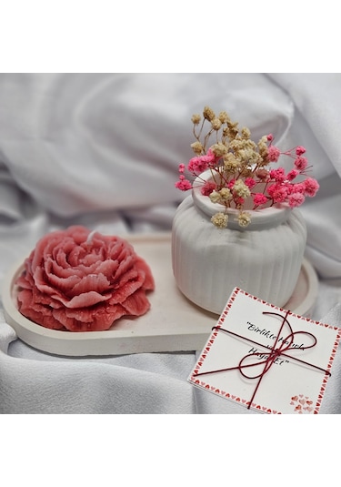 Sevgiliye Şık Mum Ve Dekoratif Saksı Hediye