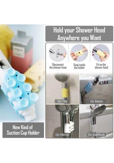 Primepickings Mavi 2 Adet Duş Başlığı Tutucu Yeniden Kullanılabilir Yumruksuz Duş Vantuz Tutucu Banyo Du 2 Katlı Gri