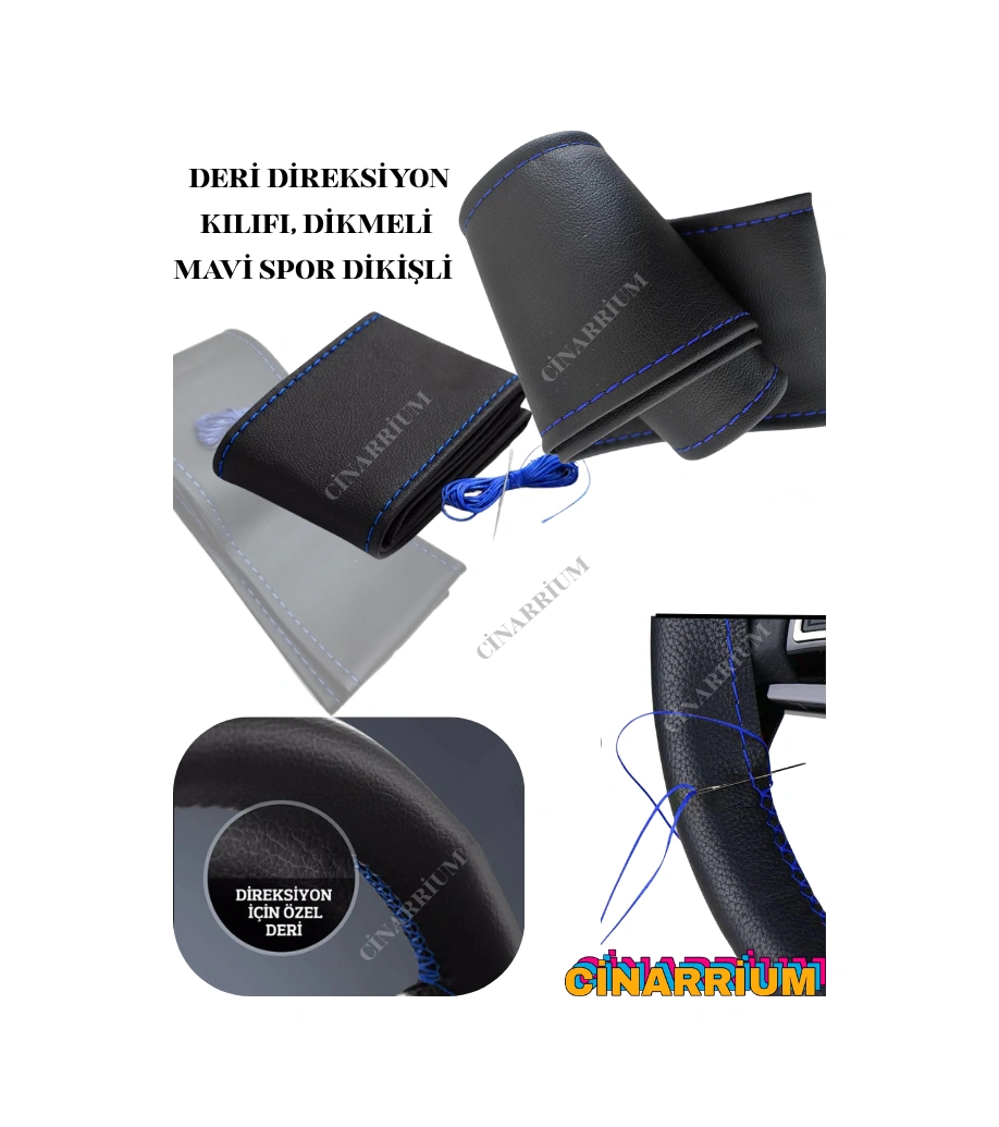 Dacia Duster Yerli Üretim Suni Deri Direksiyon Kılıfı, Dikmeli Mavi Spor Dikişli Çok Renkli
