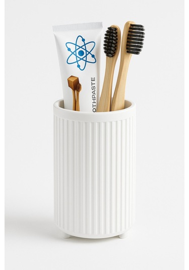 Lines Serisi Beyaz Banyo Seti, 5 Parça Lüks Akrilik Çöp Kovası, Fırça, Sabunluk Banyo Aksesuar Seti 3375 Beyaz