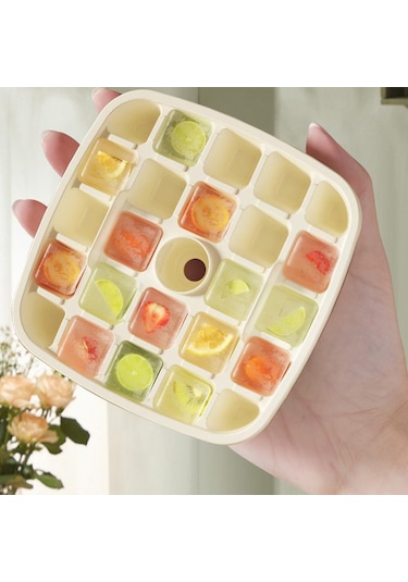 Kacheeg 2'si 1 Arada Çift Katmanlı Buz Küpü Tepsisi, Saklama Kabı İle Kolay İtme Bırakma Kalıbı Beyaz Beyaz