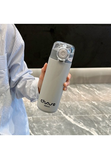 Pipetli Kapaklı Paslanmaz Çelik Isı Yalırımlı Termos Kupa 400 Ml - Gri Gri